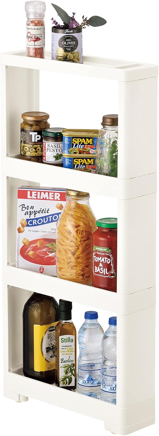 Slim Rolling Cart Trolley 4-Tier Narrow Storage Shelf White Z663