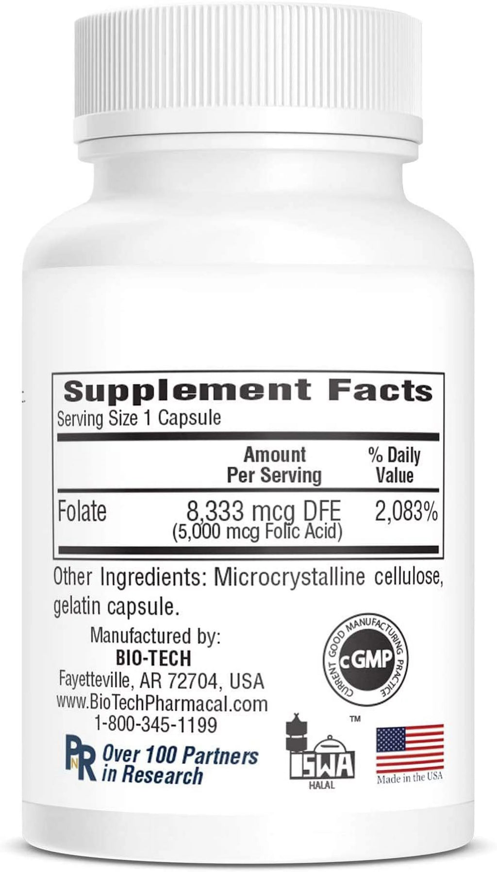 Bio-Tech Pharmacal Folic Acid 5mg, 100 Count, 6 Pack A83619