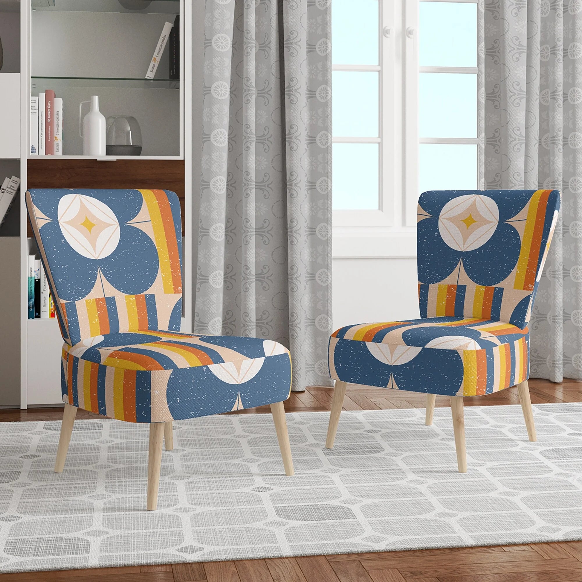 Retro Floral Pattern Upholstered Mid-Century Accent Chair M22605