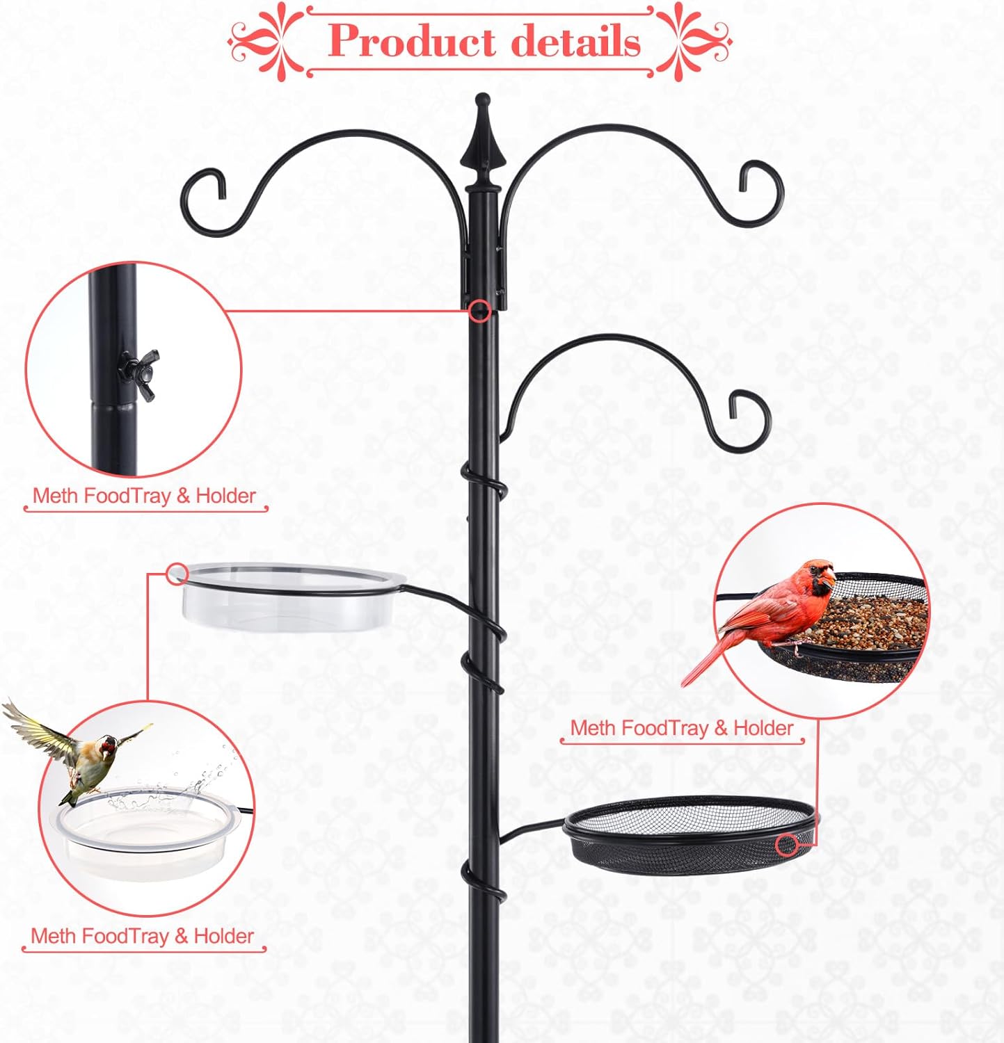 Bird Feeding Station Kit - 77" Pole with 5 Prong Base, Black O31780