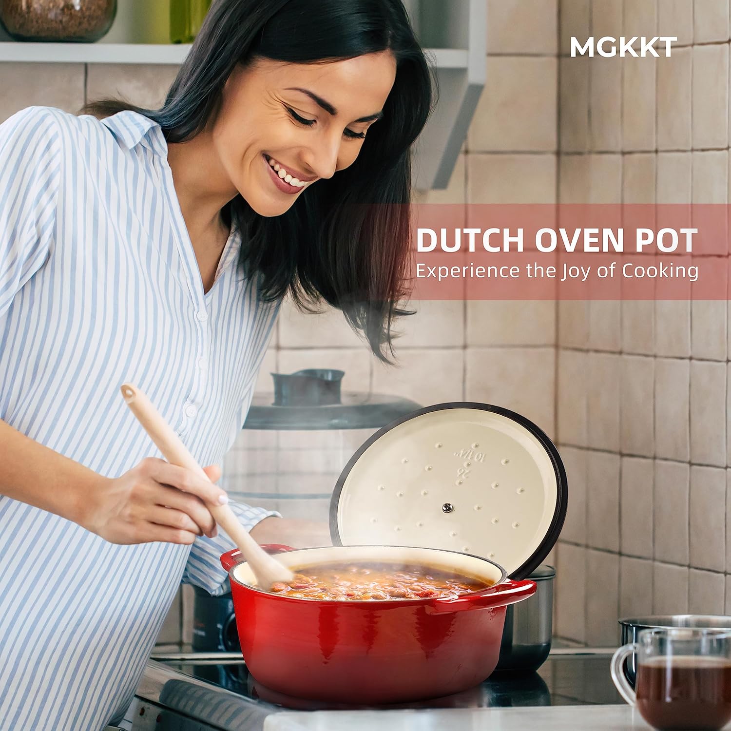 4.5 Quart Enamel Cast Iron Dutch Oven with Lid, Red Q988365
