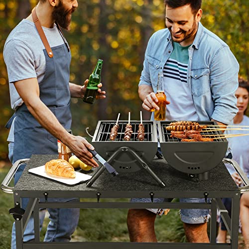 Outdoor Grill Table with Storage on Wheels, Double-Shelf BBQ Prep Cart G951277