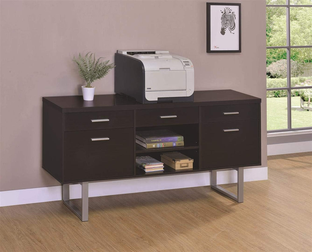 Cappuccino Credenza with Metal Sled Legs, 60 x 16 x 30 in a7