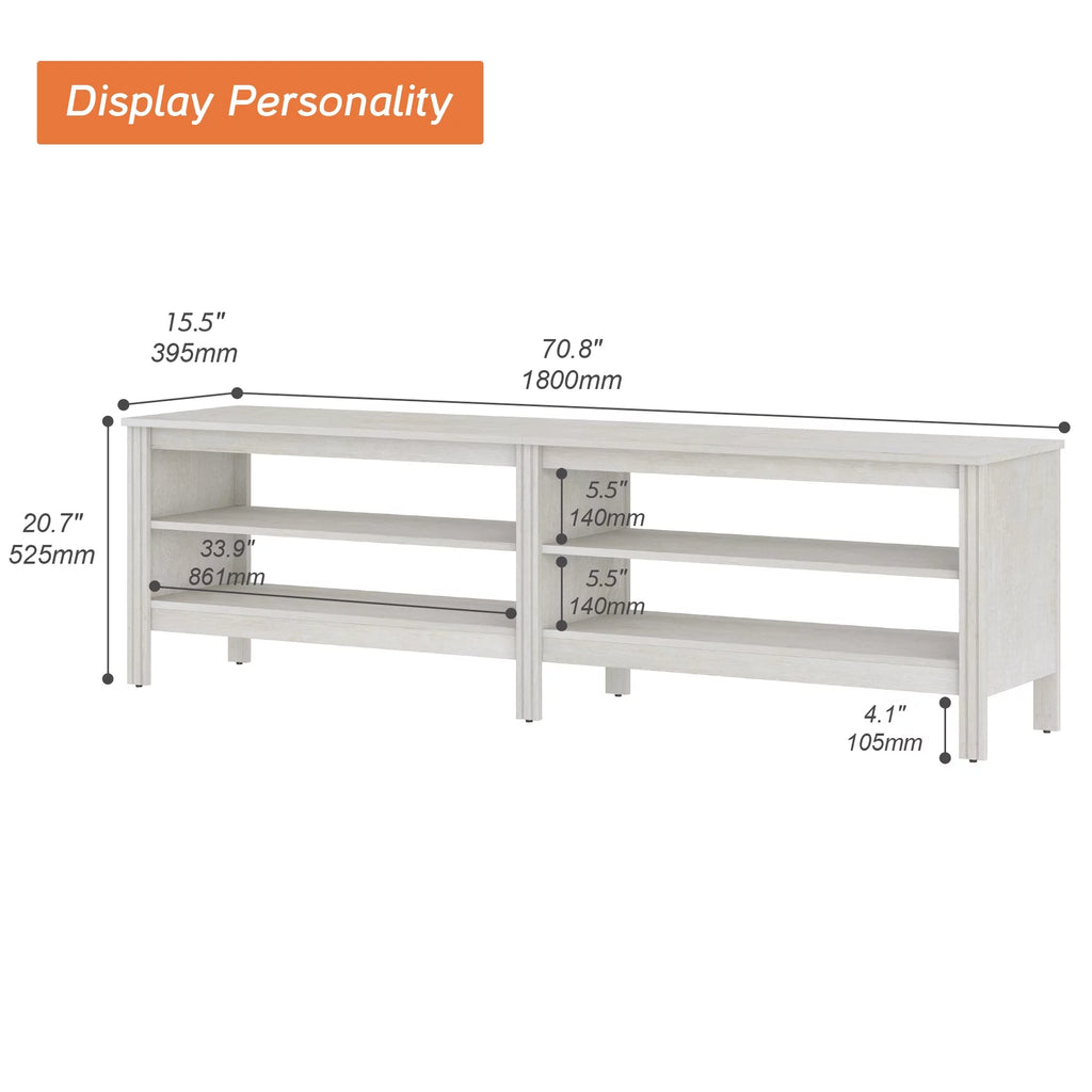 White TV Stand for 75 Inch TV, Farmhouse Wood TV Cabinet with 4 Cubby A2753