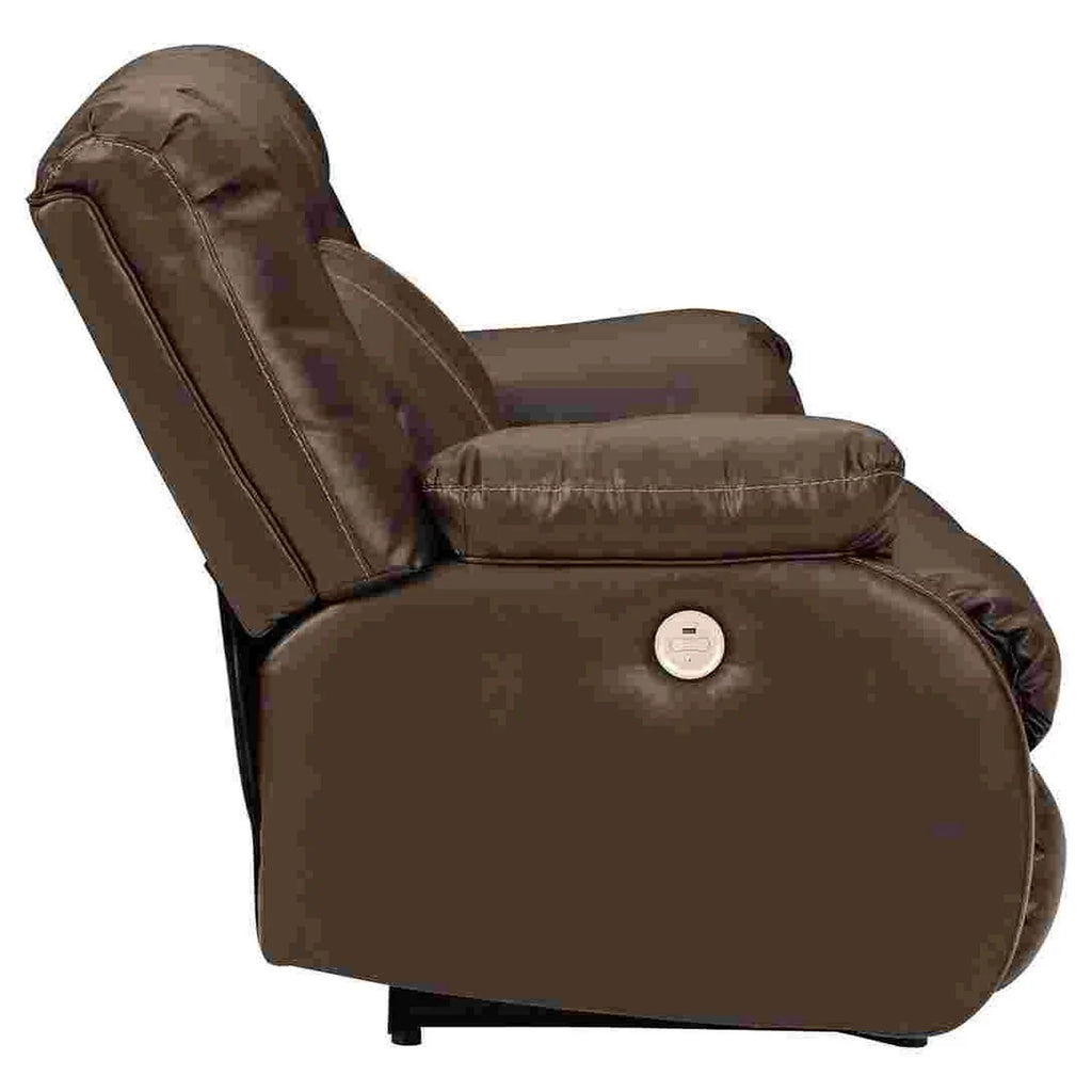 Benjara Power Recliner Loveseat with Faux Leather, Brown W107