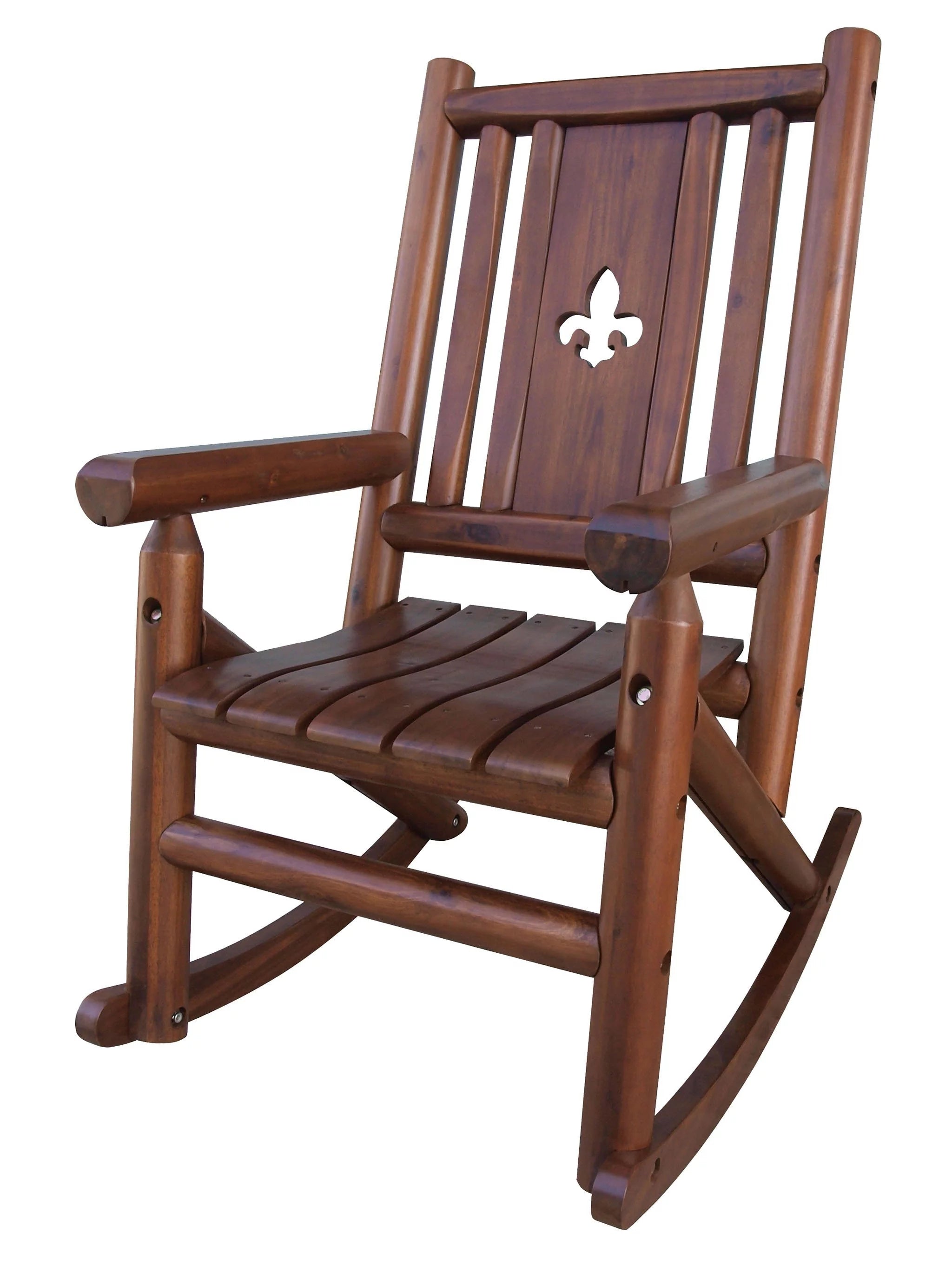 Leigh Country TX 36003 Amber-Log Fleur-De-Lis Wood Patio Rocking Chair, Brown G830203