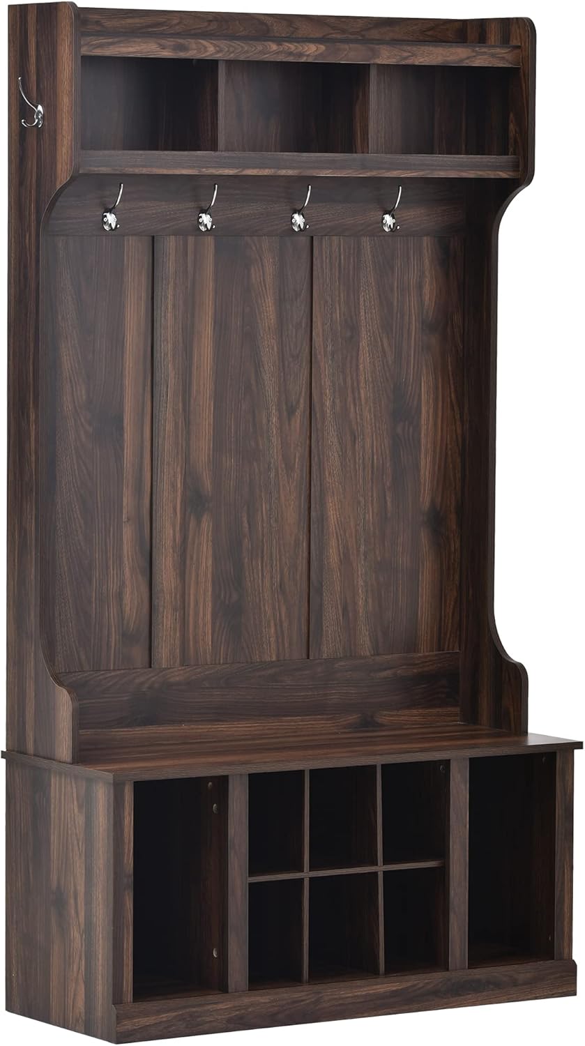 Hall Tree with 6 Hooks and Storage Bench, 39.4INCH, Tiger S75288