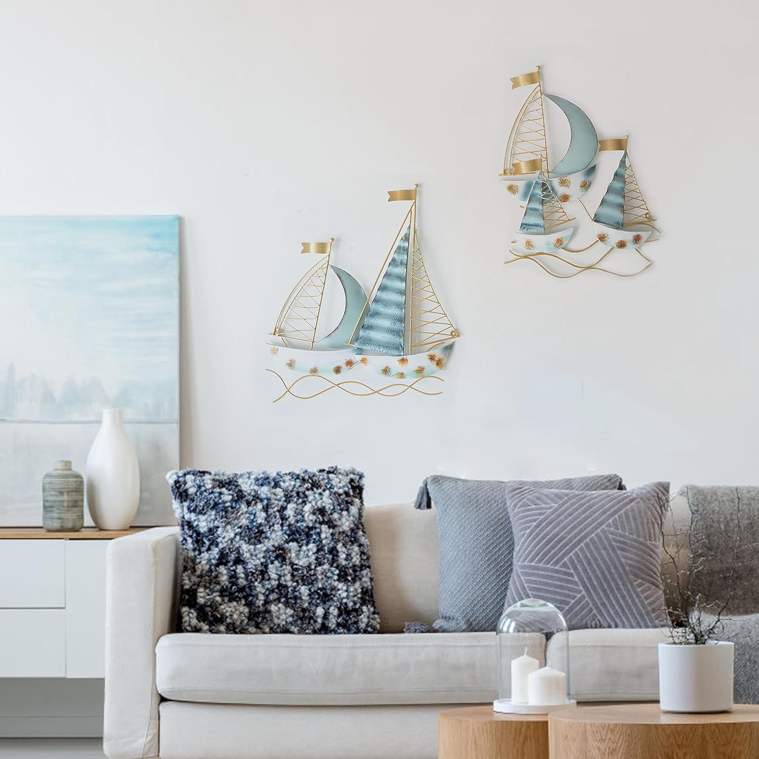 Blue Metal Sail Boat Wall Decor Set of 2 a7