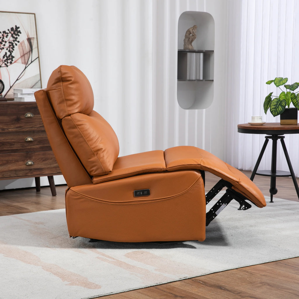 JUUXO Genuine Leather Power Recliner Extra Wide No Armrests 350 lbs I40598