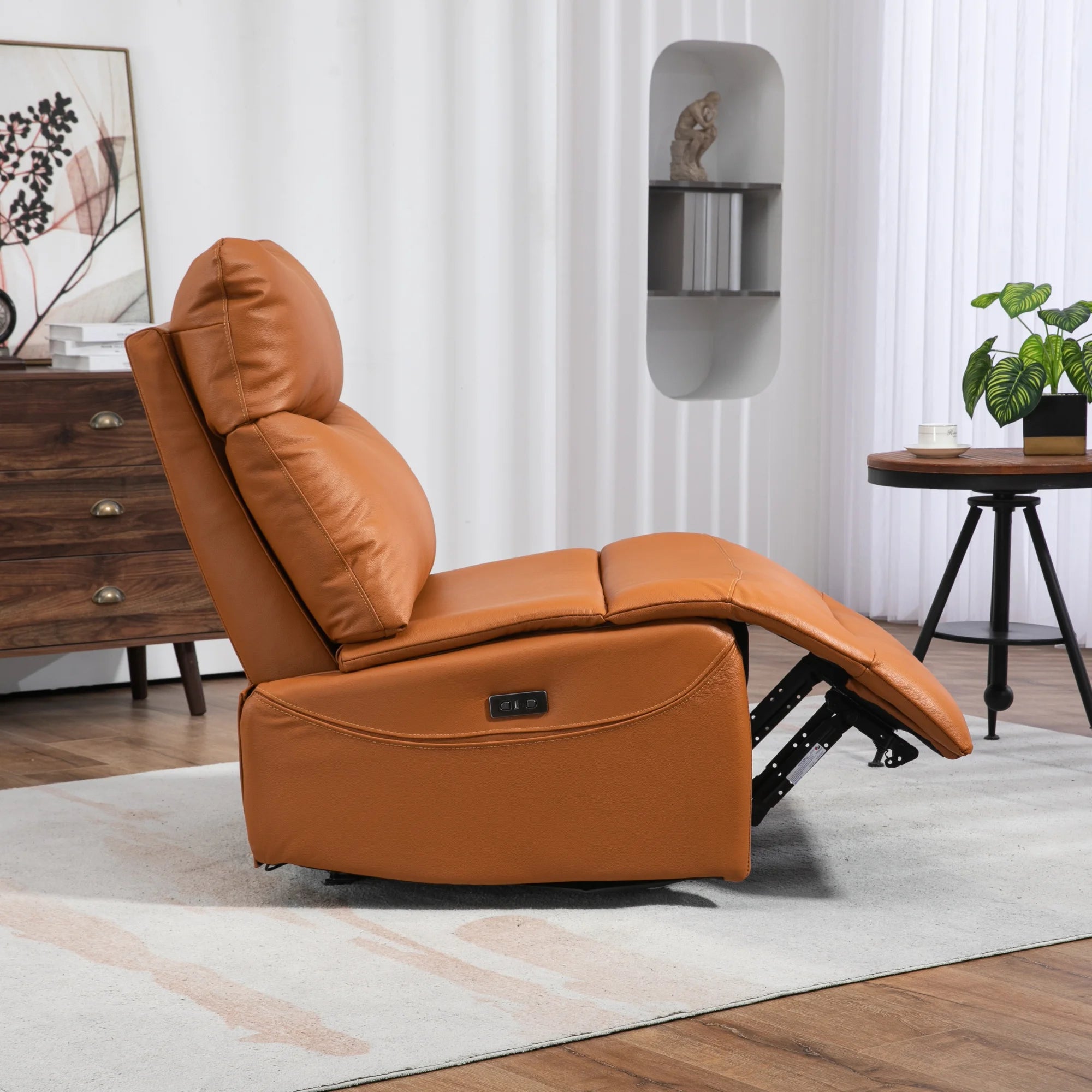 JUUXO Genuine Leather Power Recliner Extra Wide No Armrests 350 lbs I40598