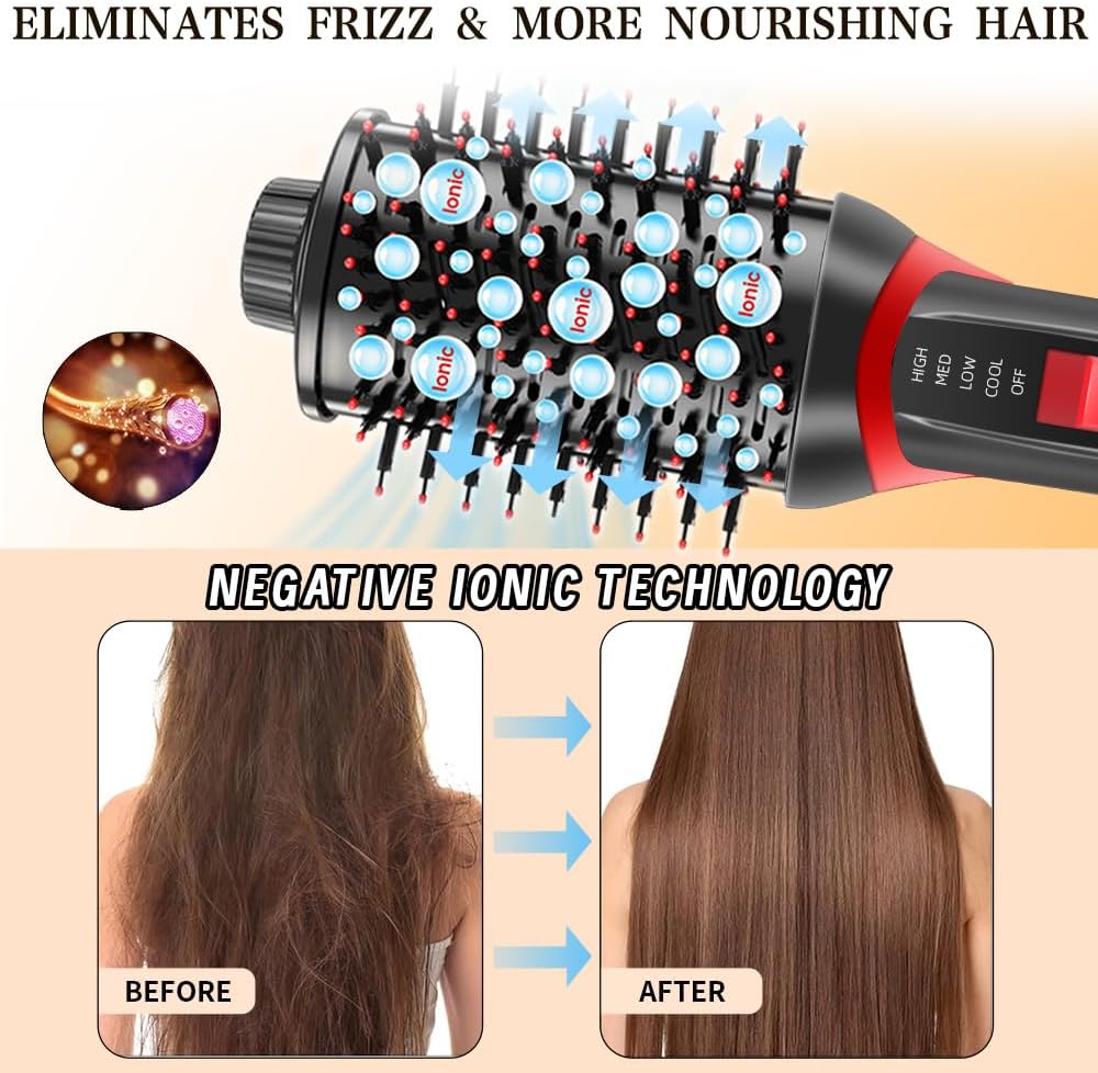 Hair Dryer Brush 4-in-1 Hot Air Styler with Negative Ion Ceramic Titanium Barrel S6572