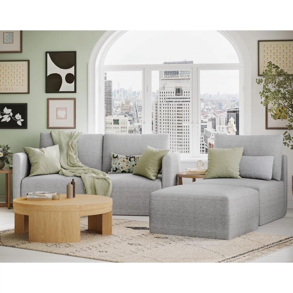 Modular Sectional Sofa with Ottoman Gray Fabric k7p