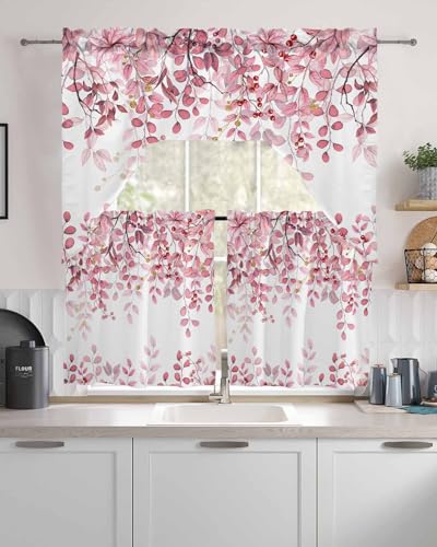 Turquoise Blue Eucalyptus Leaves Valance for Windows Berry Branch Plant Curtains 42x12 D3397