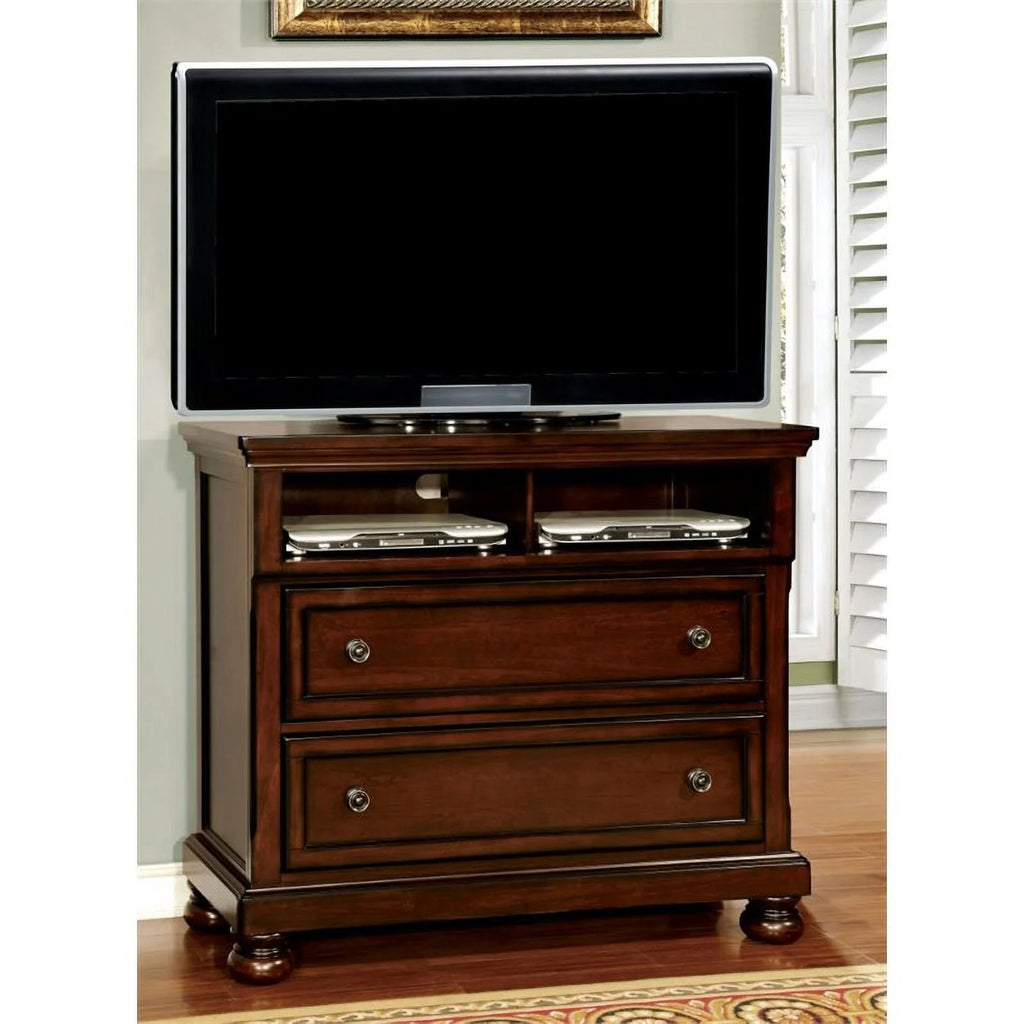 Furniture of America Caiden 2-Drawer Wood Media Chest, Dark Cherry T6433