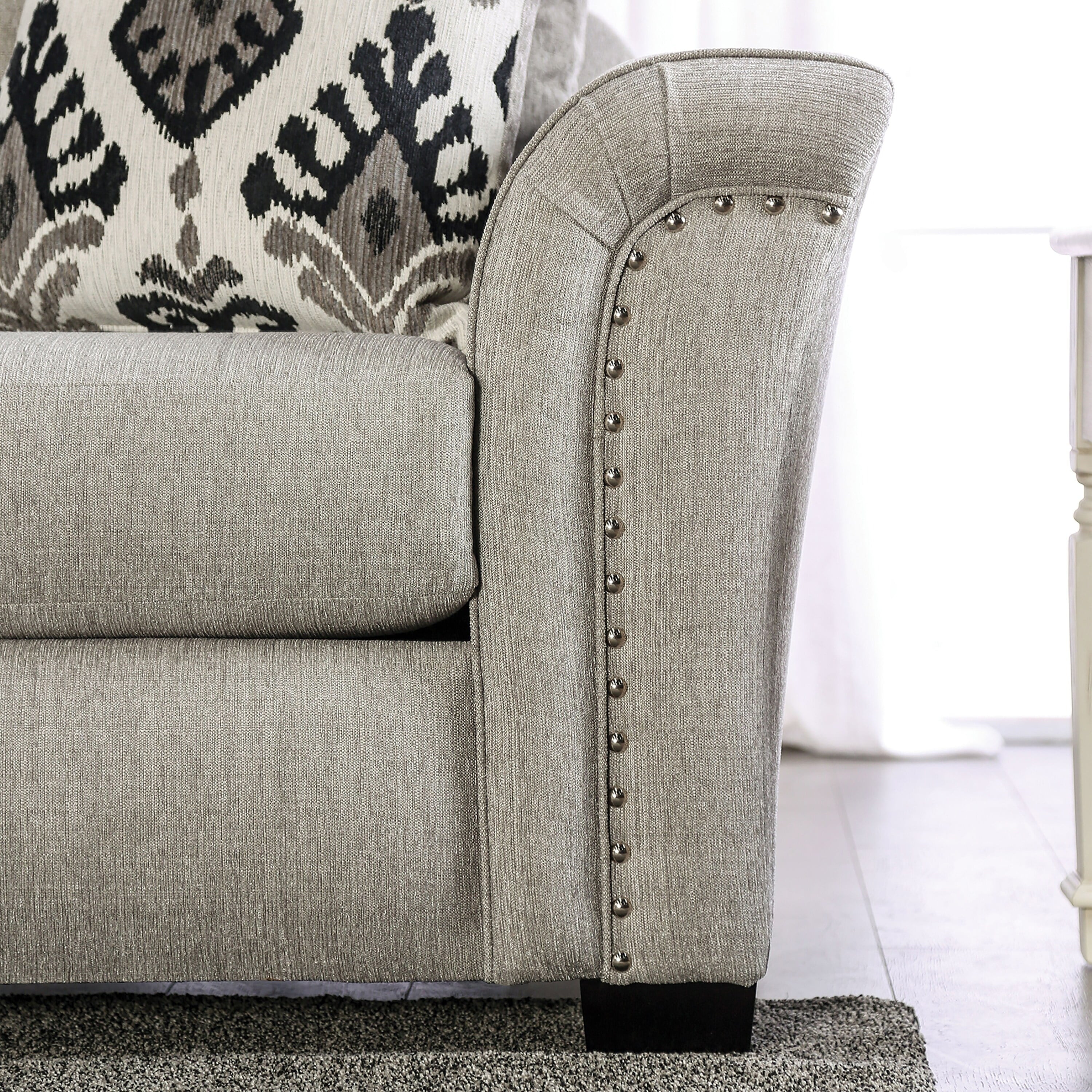 Furniture of America Deltin Transitional Light Taupe Fabric Sofa P736