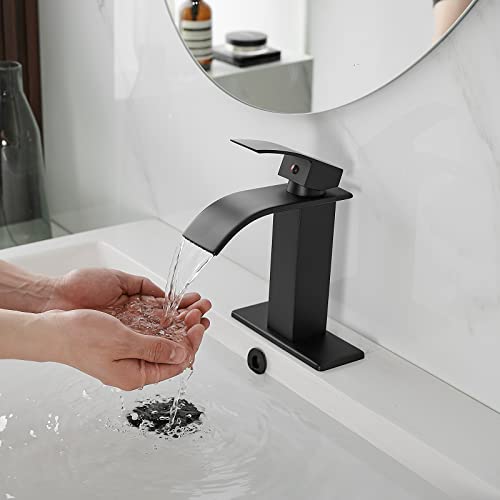 BWE Bathroom Faucet Oil Rubbed Bronze Waterfall Single Hole with Pop Up Drain R2874