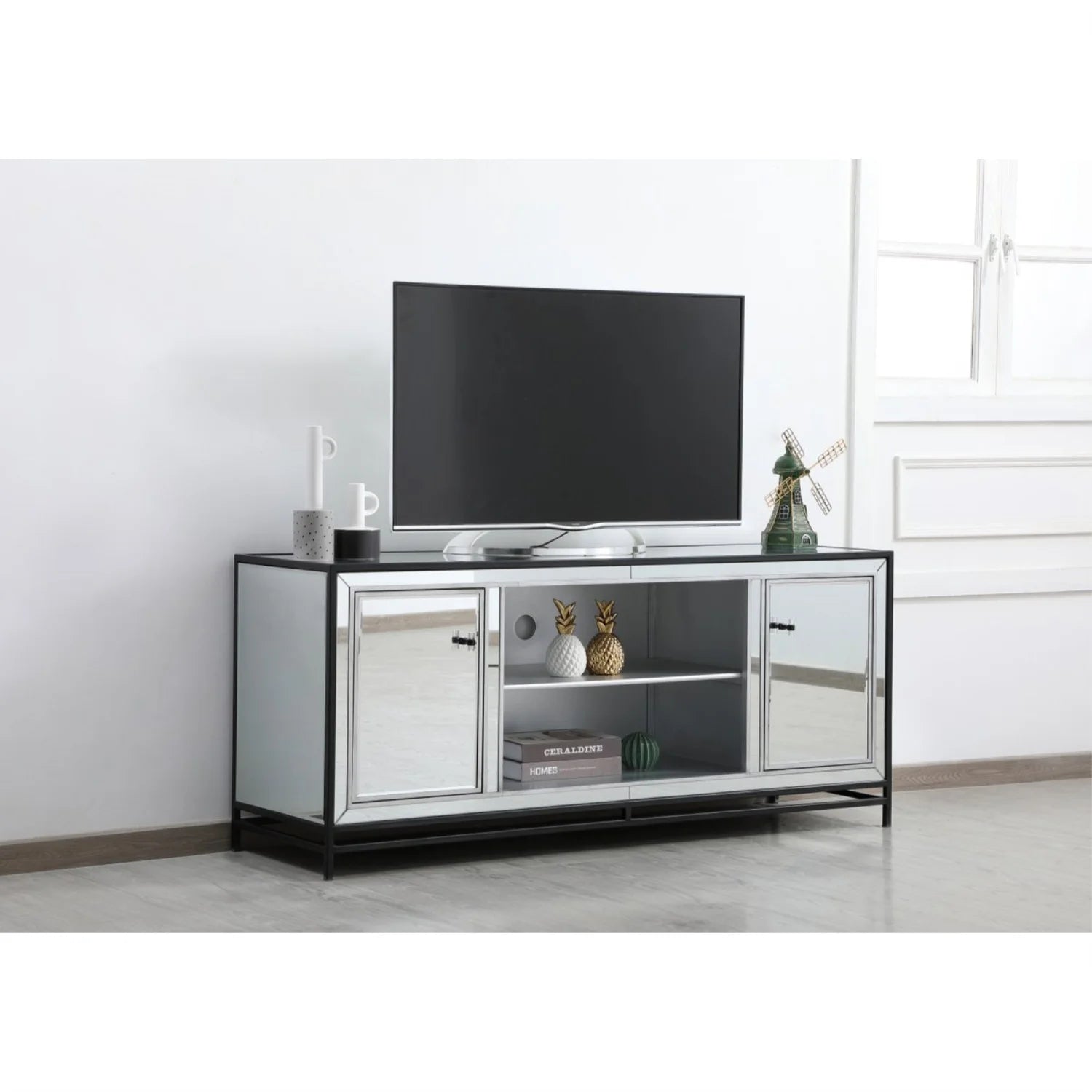 James Mirrored TV Stand for TVs up to 55" Black W4585