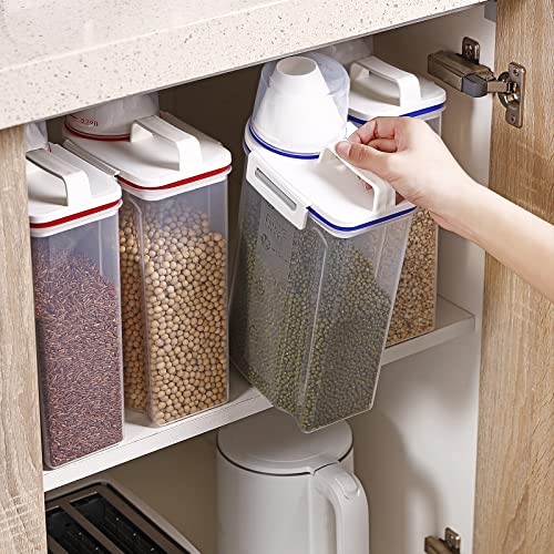 2Pack Rice Storage Bin Cereal Dispenser, BPA Free Airtight Plastic, Blue+Red N3820