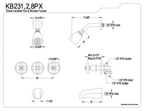 Kingston Brass KB235PX Tub and Shower Faucet, Oil Rubbed Bronze O238