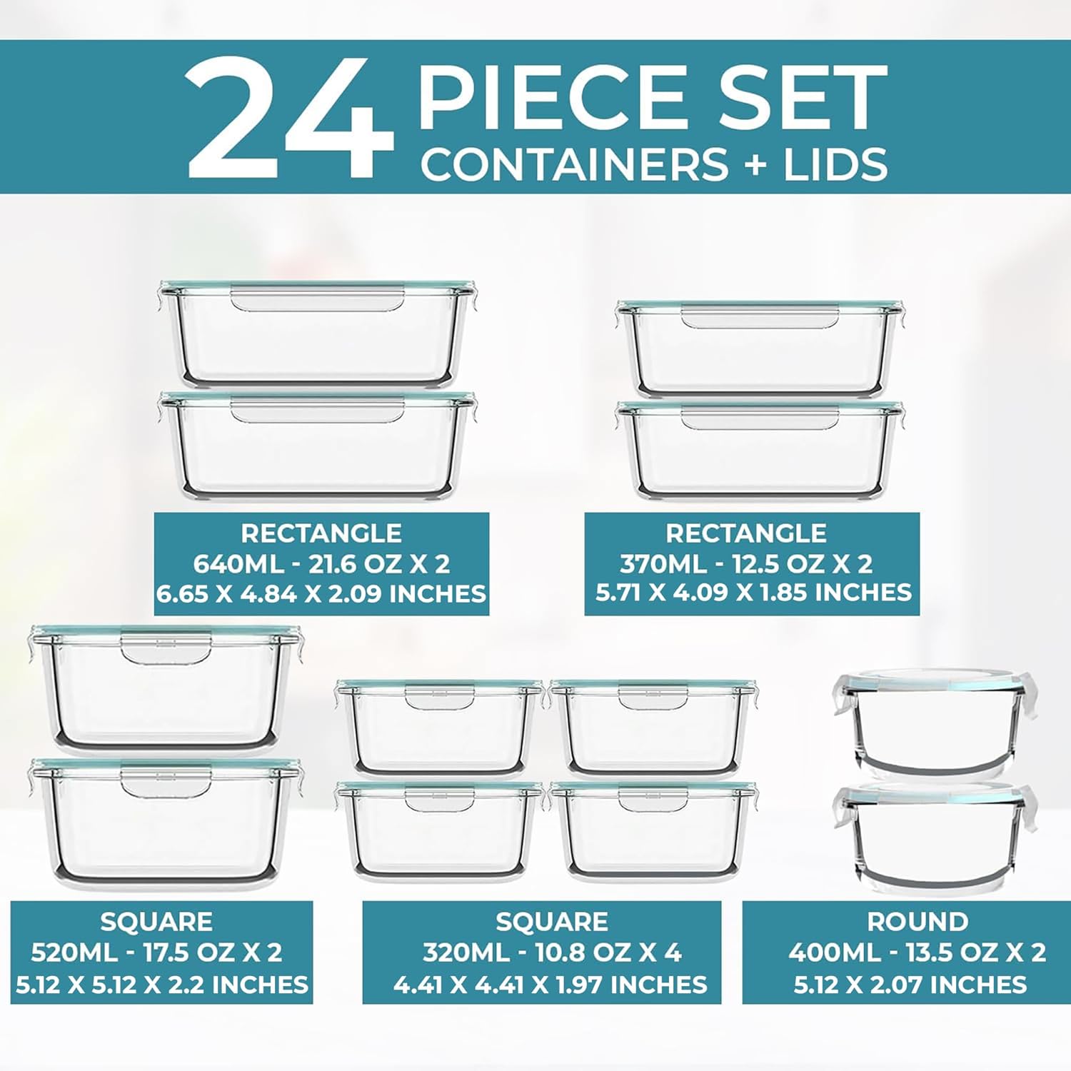 24 Pc Airtight Glass Food Storage Containers with Steam Release Valve E4611