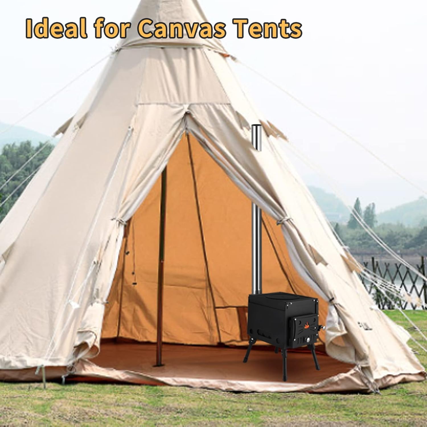 Portable Wood Burning Stove with Chimney Pipe for Camping Tent Heating Cooking k7m