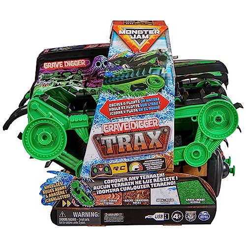 Monster Jam Official Grave Digger Trax All-Terrain Remote Control Vehicle, 1:15 Scale, Kids Toys Ages 4+ R886636