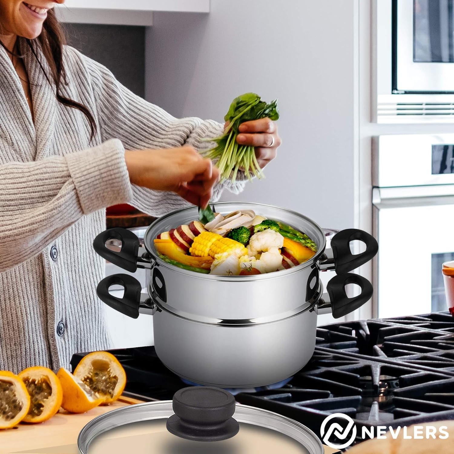 Nevlers Stainless Steel 3 Quart Steamer Pot with 2 Quart Insert and Vented Lid C57616