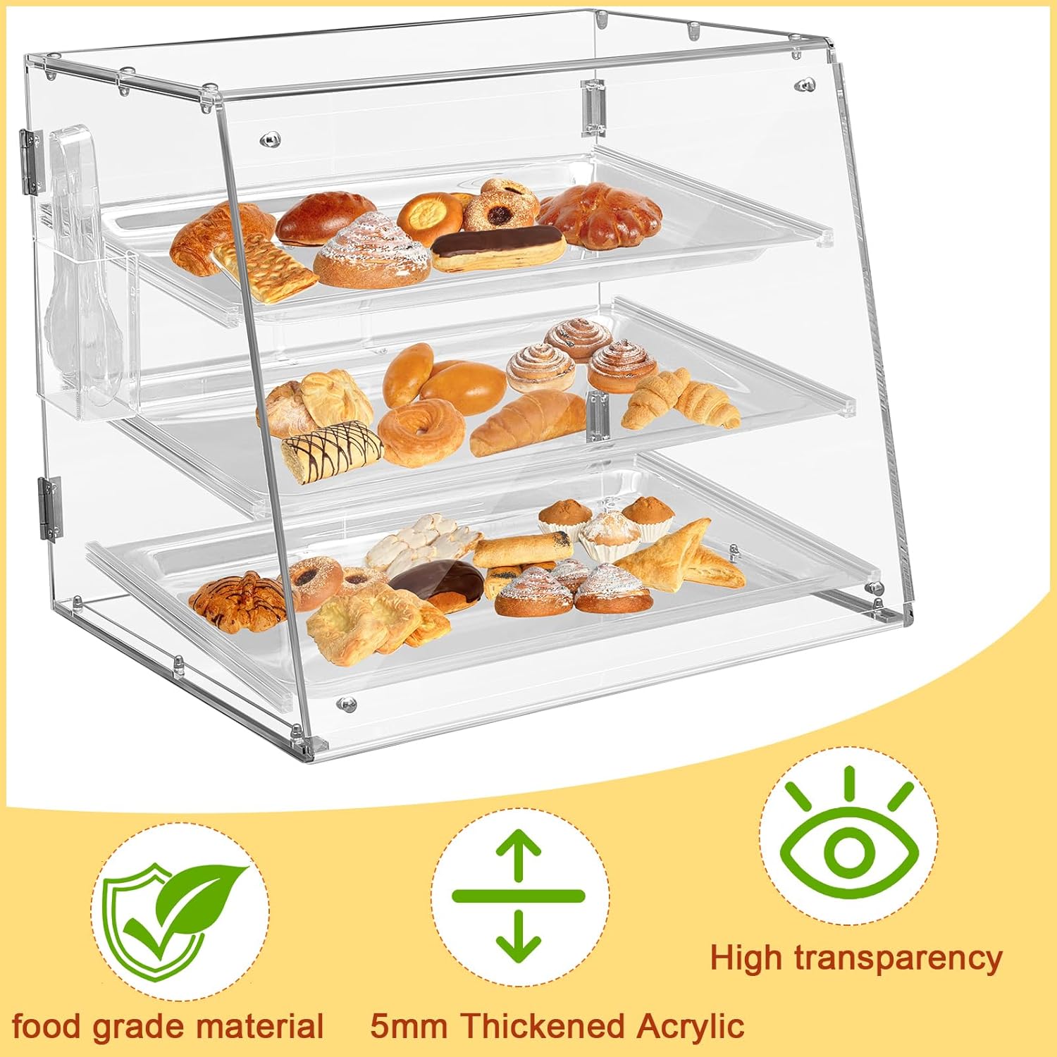 Jinei 3 Tier Acrylic Display Case with Front Rear Door for Bakery Pastry D64772
