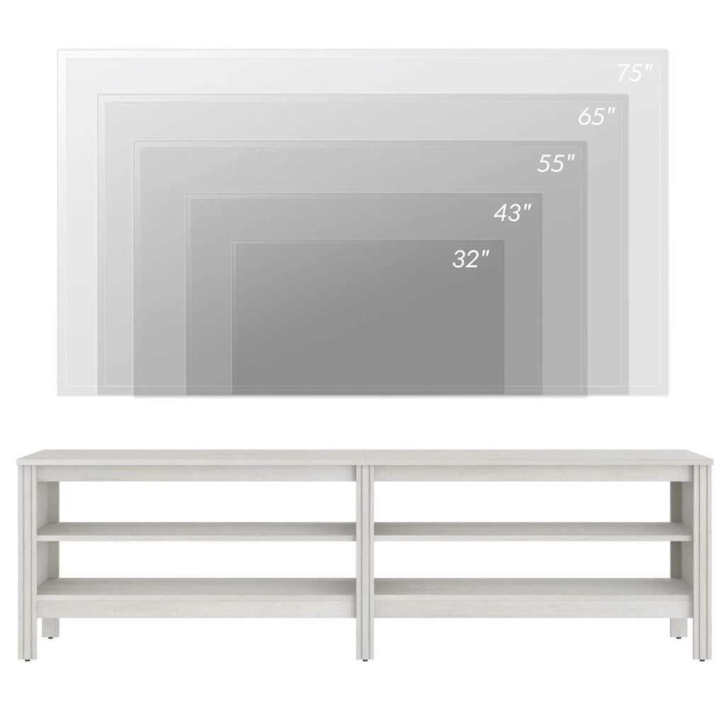 White TV Stand for 75 Inch TV, Farmhouse Wood TV Cabinet with 4 Cubby A2753