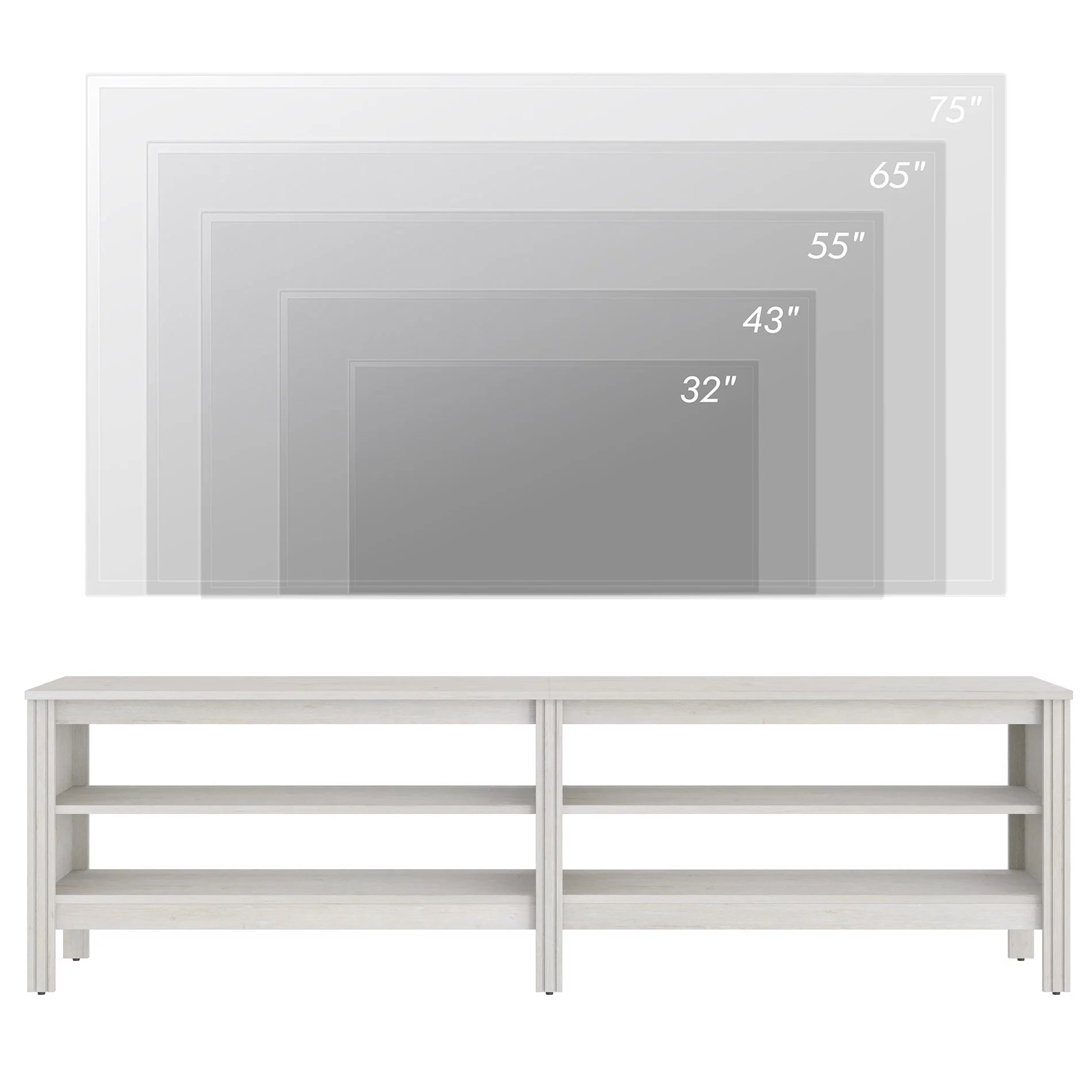 White TV Stand for 75 Inch TV, Farmhouse Wood TV Cabinet with 4 Cubby A2753