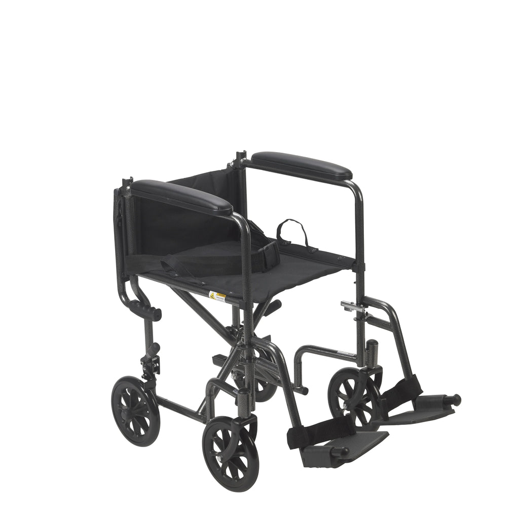 Drive Medical Lightweight Steel Transport Wheelchair, Fixed Full Arms, 19" Seat U357