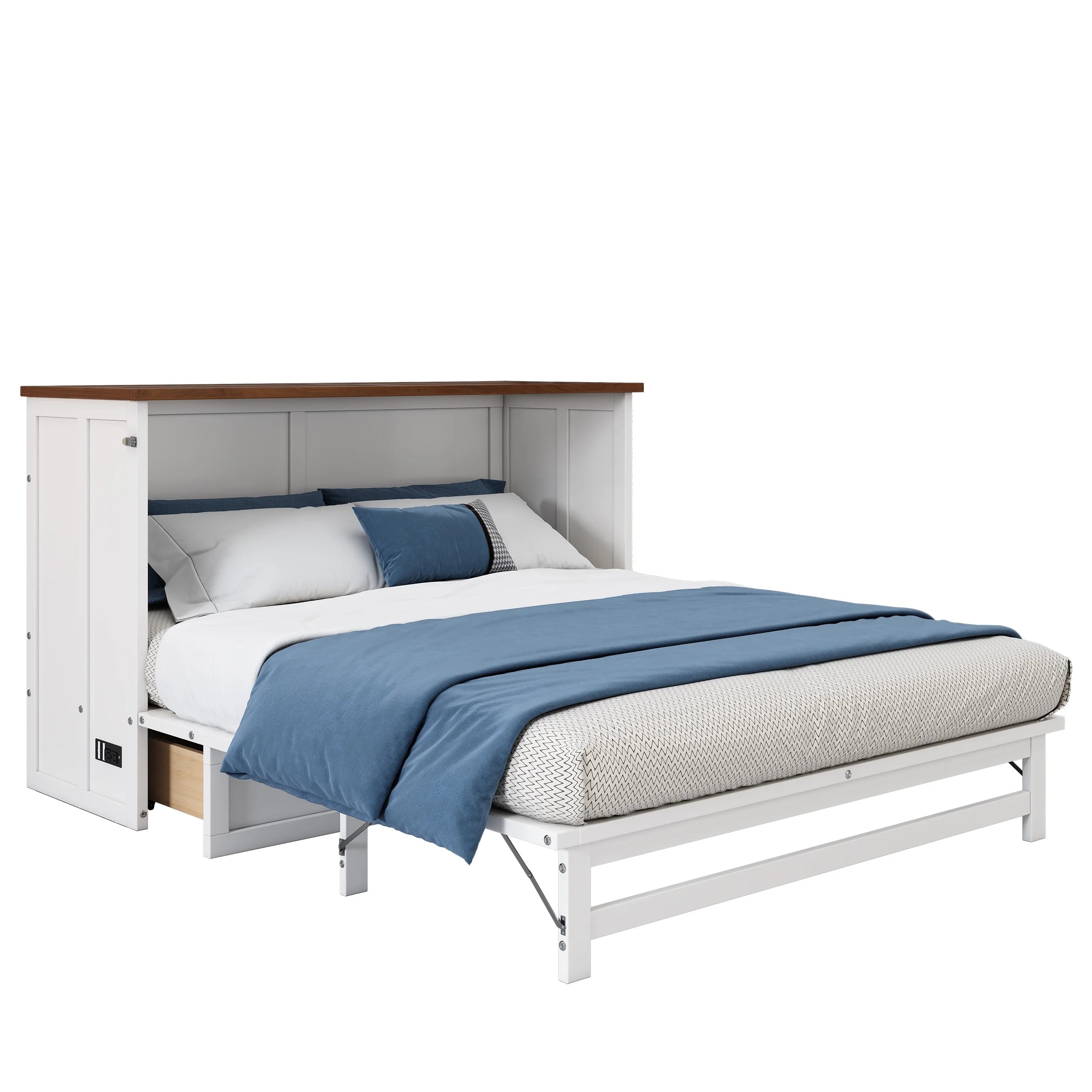 Bellemave Murphy Bed Queen with Storage Drawer, Solid Wood, Charging Station P8432