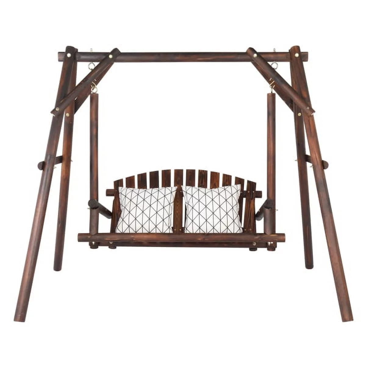 6.5ft Hardwood Patio Swing with Stand, Carbonized Loveseat for 2 G698