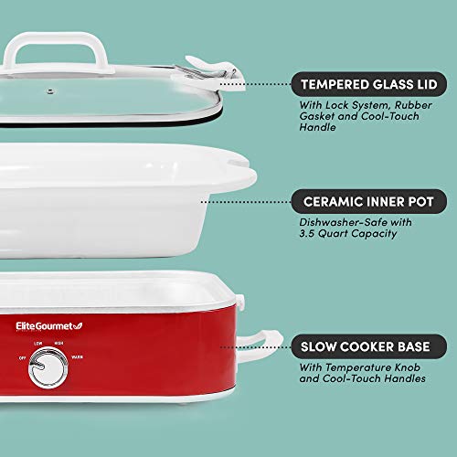 Elite Gourmet MST-5240 3.5Qt Casserole Slow Cooker, Red O2522