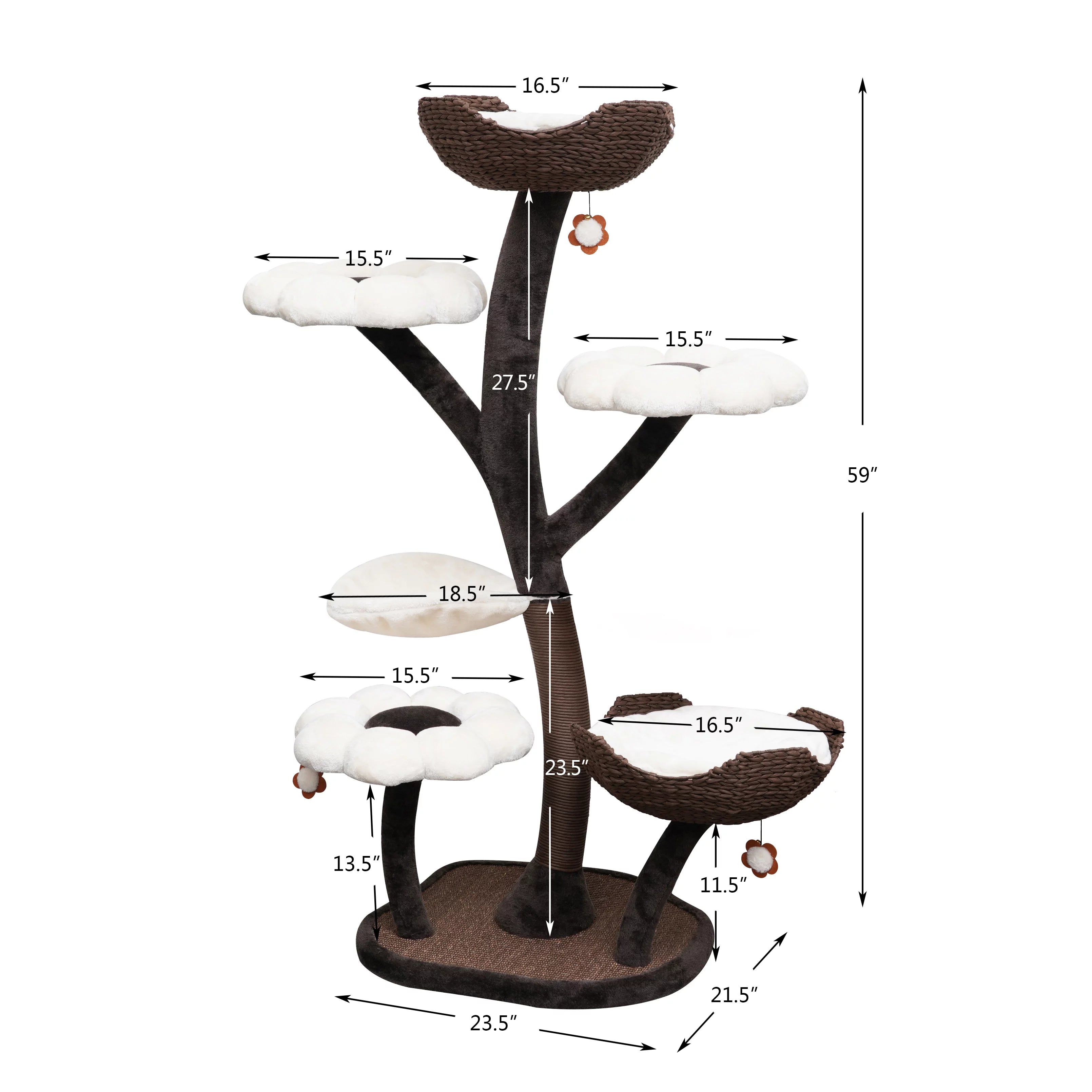 Catry 59" Natural Blossom Cat Tree 6-Level Cat Tower with Hammock T18613