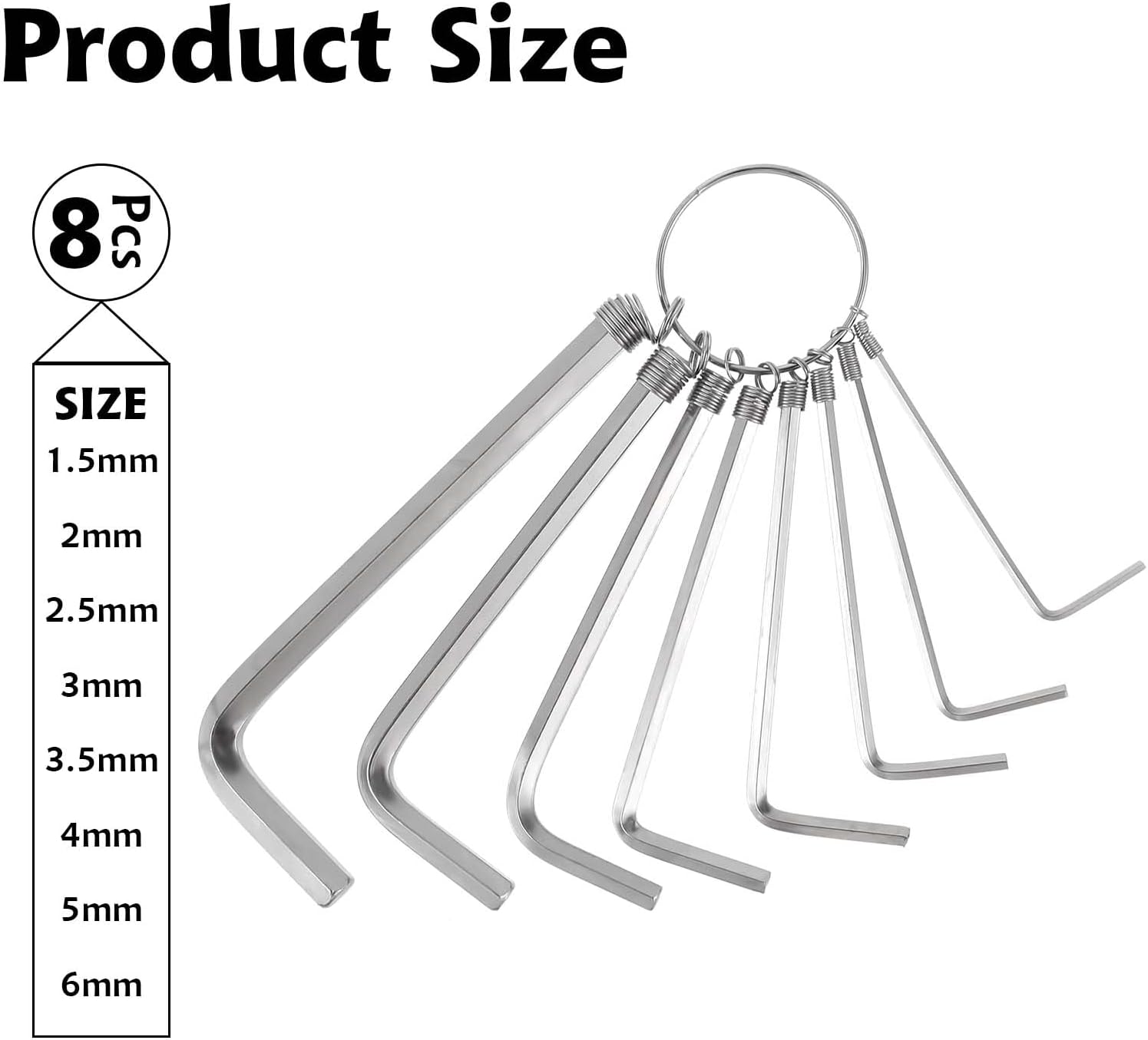 8pcs Hex Key Set Silver Allen Wrench 1.5-6 mm L Shape Portable Repair Tool T100