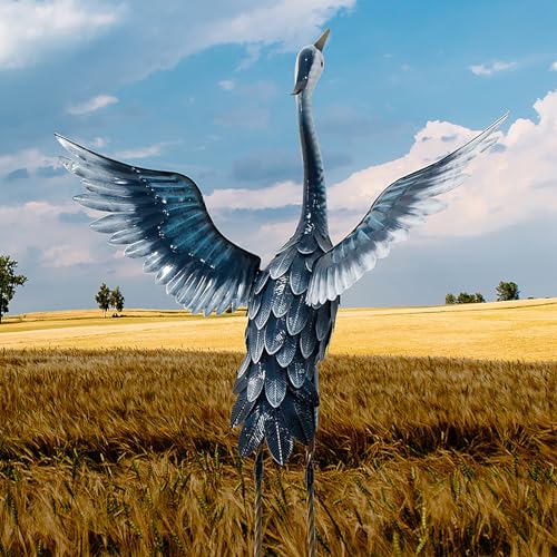 Metal Heron Statue Garden Decor Blue k7m