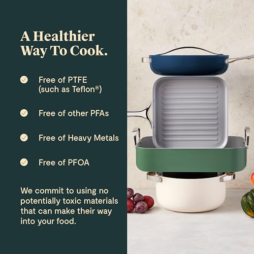 Caraway Square Cookware Set - Non-Stick Ceramic Coated Pans, PTFE & PFOA Free - Marigold D683