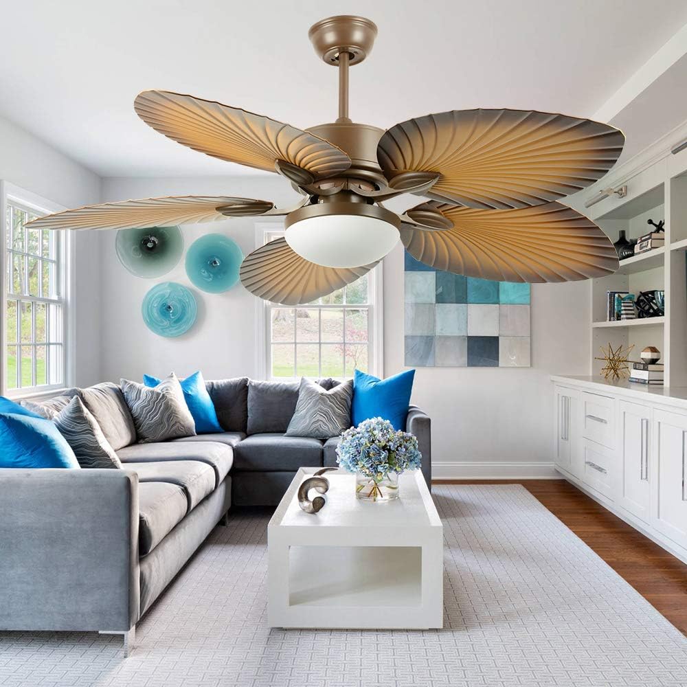 Tropical Palm Ceiling Fan with LED Light, Bronze Finish a7