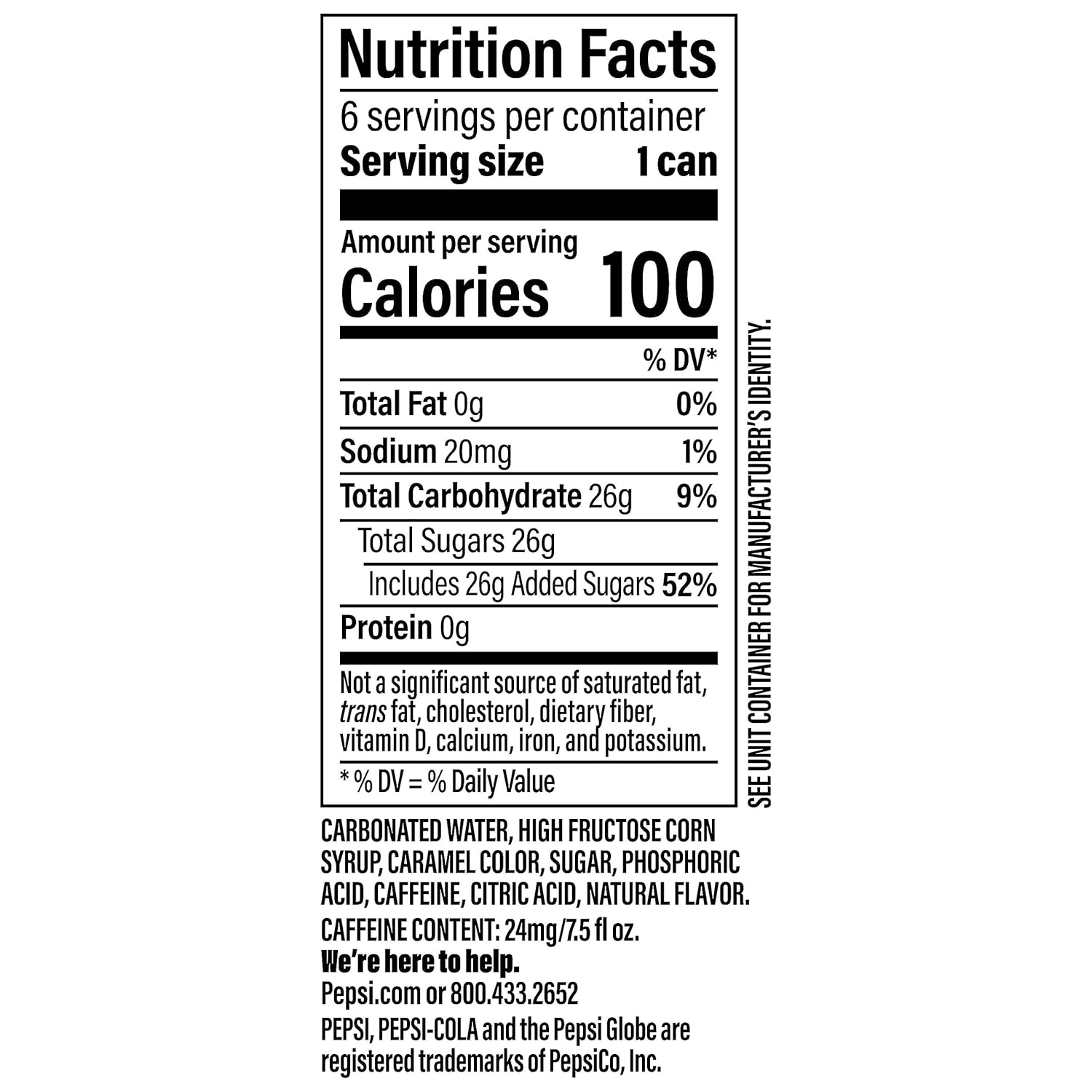 Pepsi Cola Soda Pop, 7.5oz Mini Cans (6 Pack) B272232