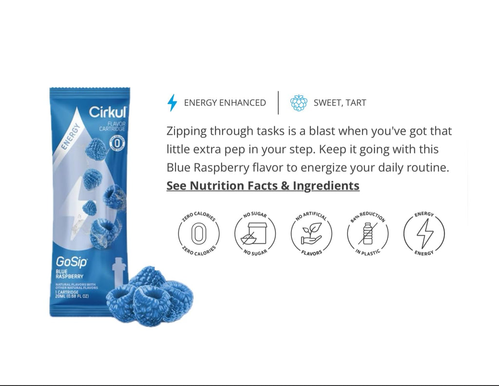 Cirkul Flavor Cartridge for Cirkul Water Bottle - Blue Raspberry, Zero Sugar P355