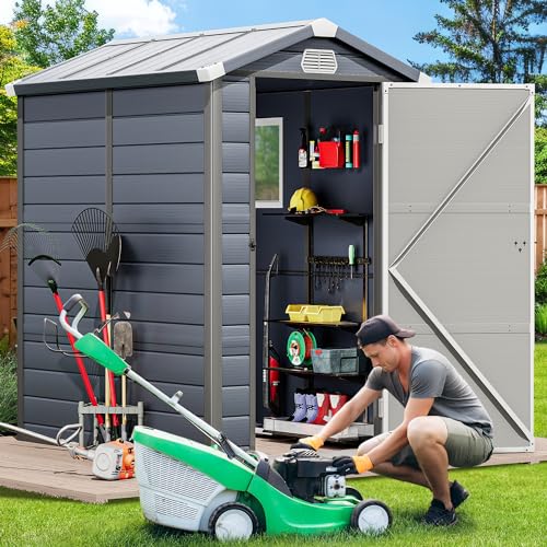 Light Gray Resin Tool Shed 36 Cu Ft Outdoor Storage a7