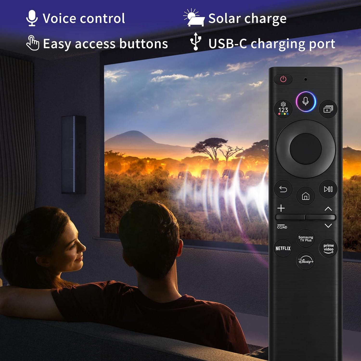 BN59-01385A Samsung Solar Voice Remote for 2021-2022 Neo LED Smart TV, Black J325