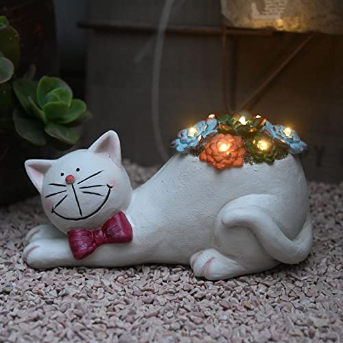 Cat Statue Solar Light Garden Decor Gray k7m