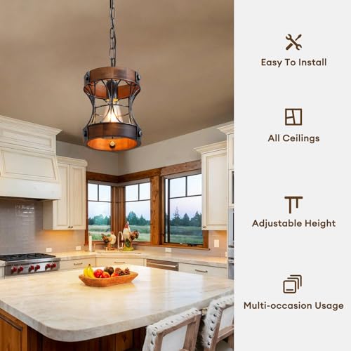 Rustic Wood Pendant Light for Dining Room and Kitchen Island a7