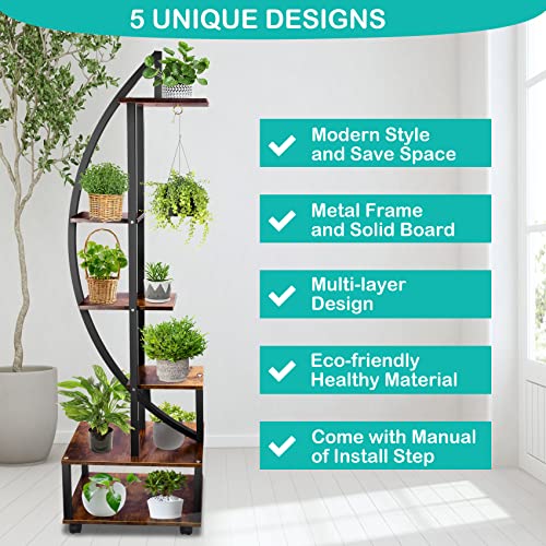6 Tier Tall Metal Plant Stand with Hanging Loop Half Moon Ladder Shelf q7k