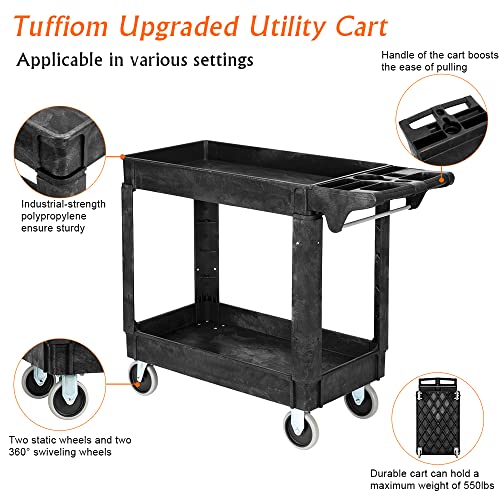Plastic Utility Cart with Deep Shelves, 550lbs Capacity, Rolling 2-Tier Organizer a7k