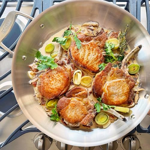 All-Clad D5 5-Ply Brushed Stainless Steel Fry Pan with Lid, 14 Inch, Induction Compatible P161