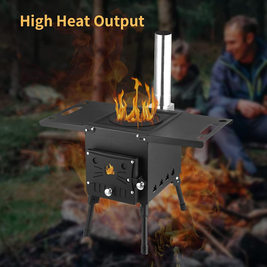 Portable Wood Burning Stove with Chimney Pipe for Camping Tent Heating Cooking k7m