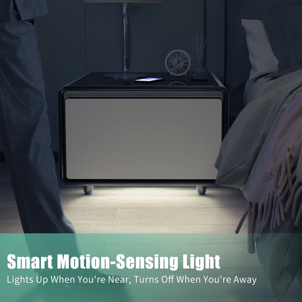 Livtab Smart Side Table with Built-in Fridge and Charging Station, White H571
